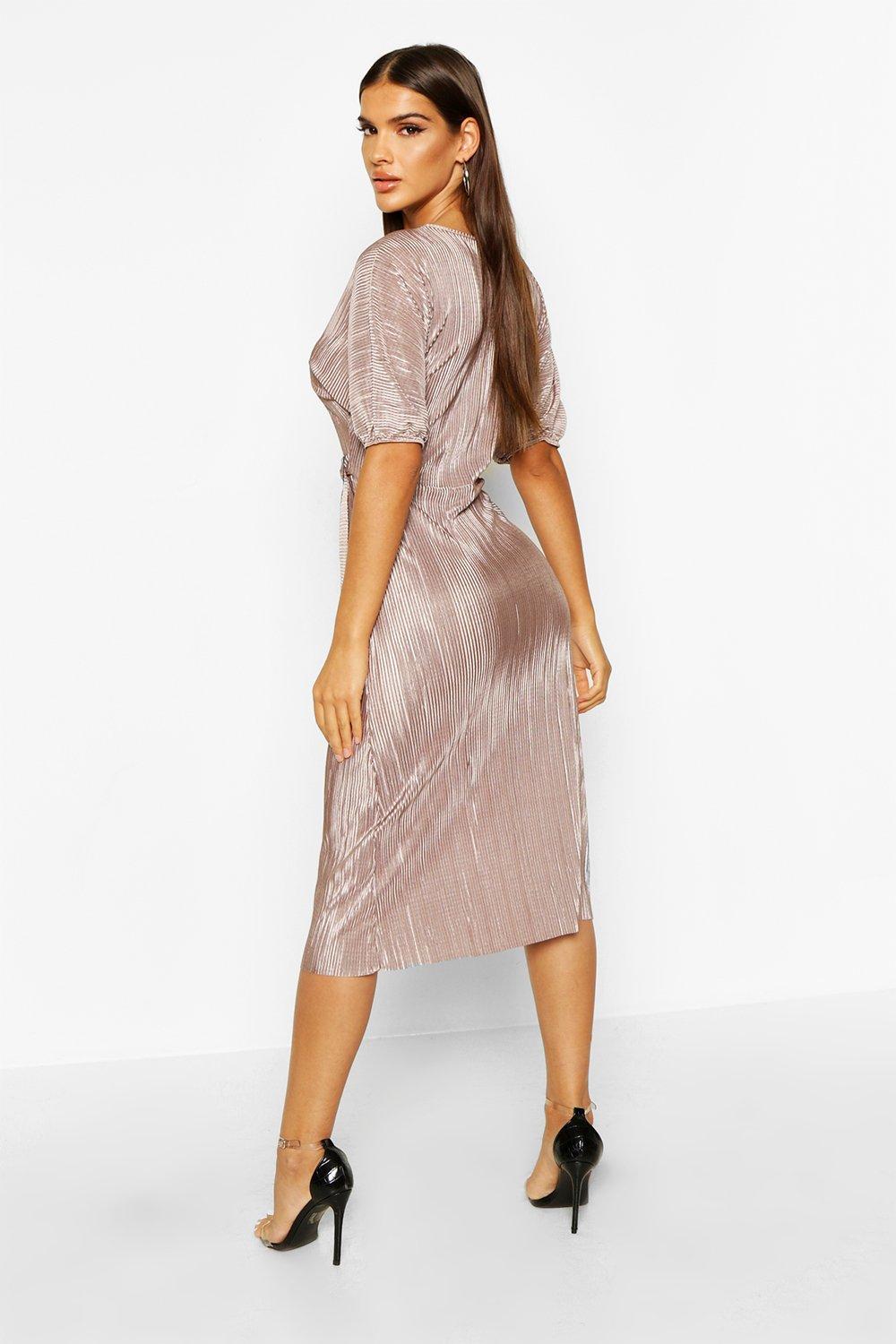 Plisse Buckle Wrap Midi Dress boohoo