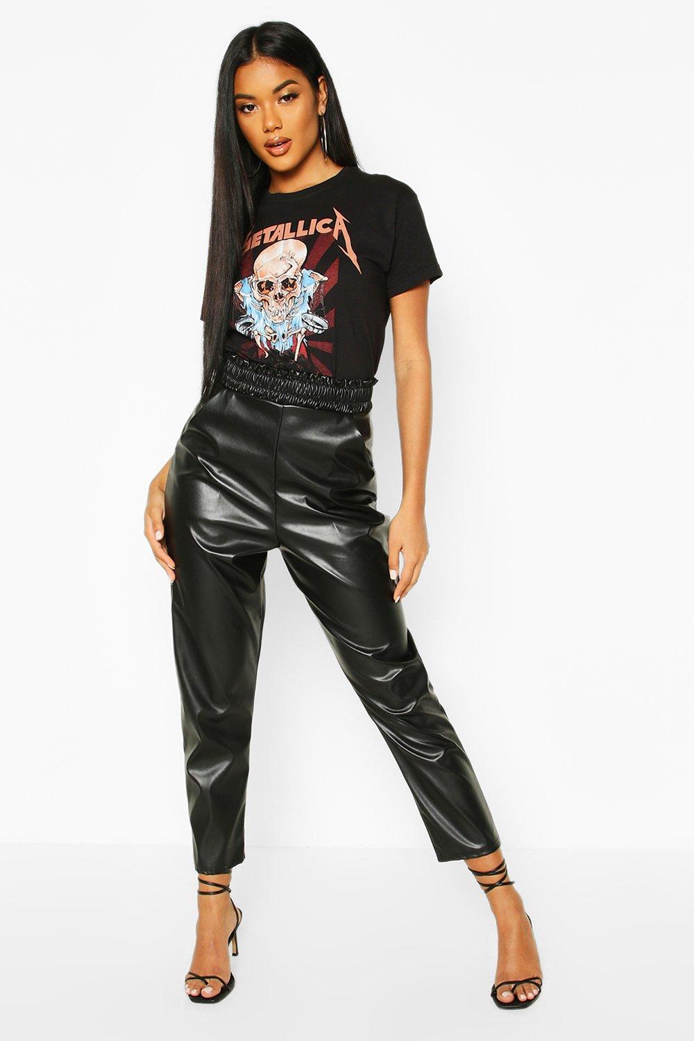 paperbag leather look trousers