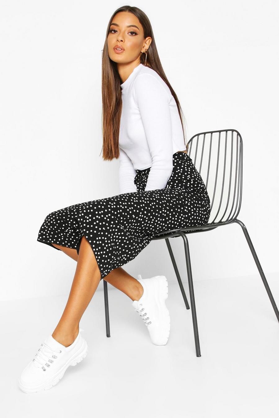 Black Belted Woven Polka Dot Culottes