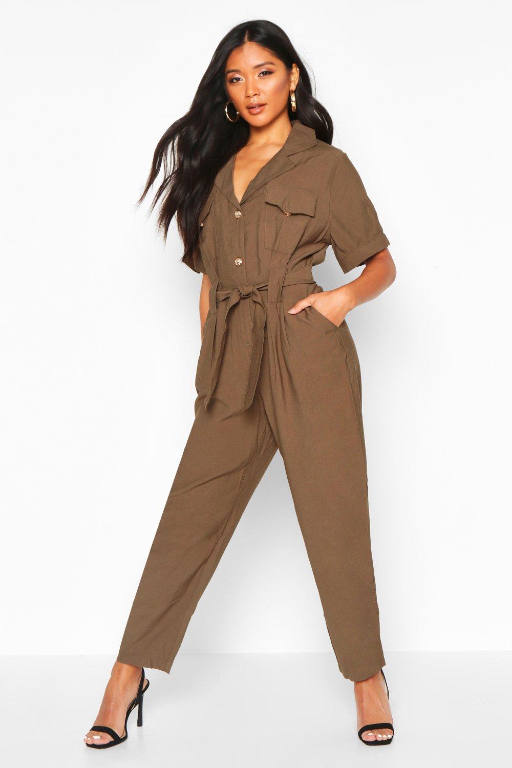 khaki cargo jumpsuit