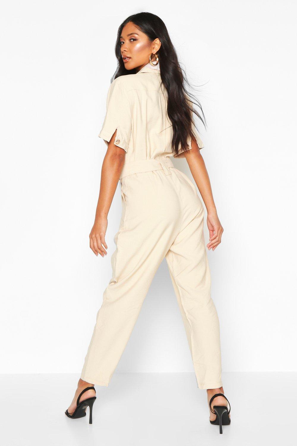 Button Front Cargo Jumpsuit