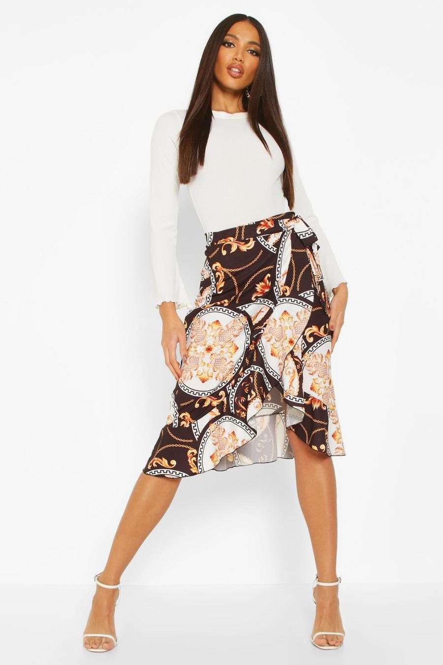 Chain Print Wrap Front Midi Skirt image number 1