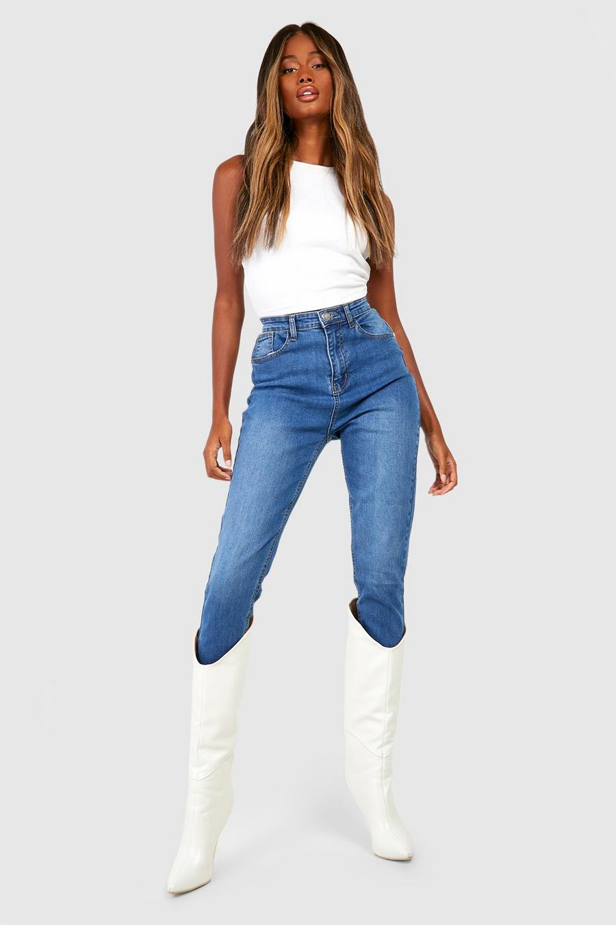 Jeans Skinny Fit a vita alta in Stretch modellanti sul retro, Mid wash image number 1