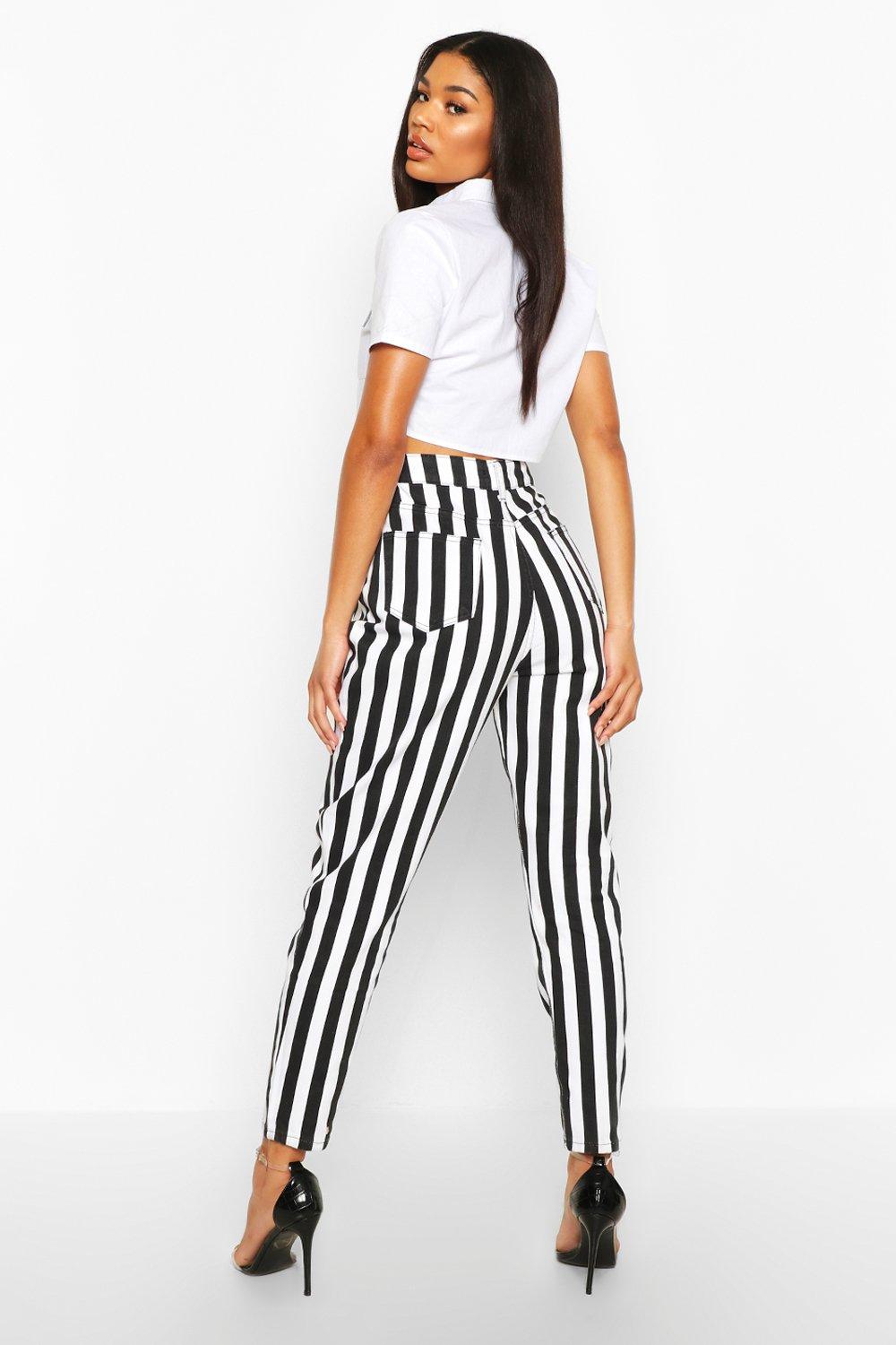 black and white striped high waisted jeans