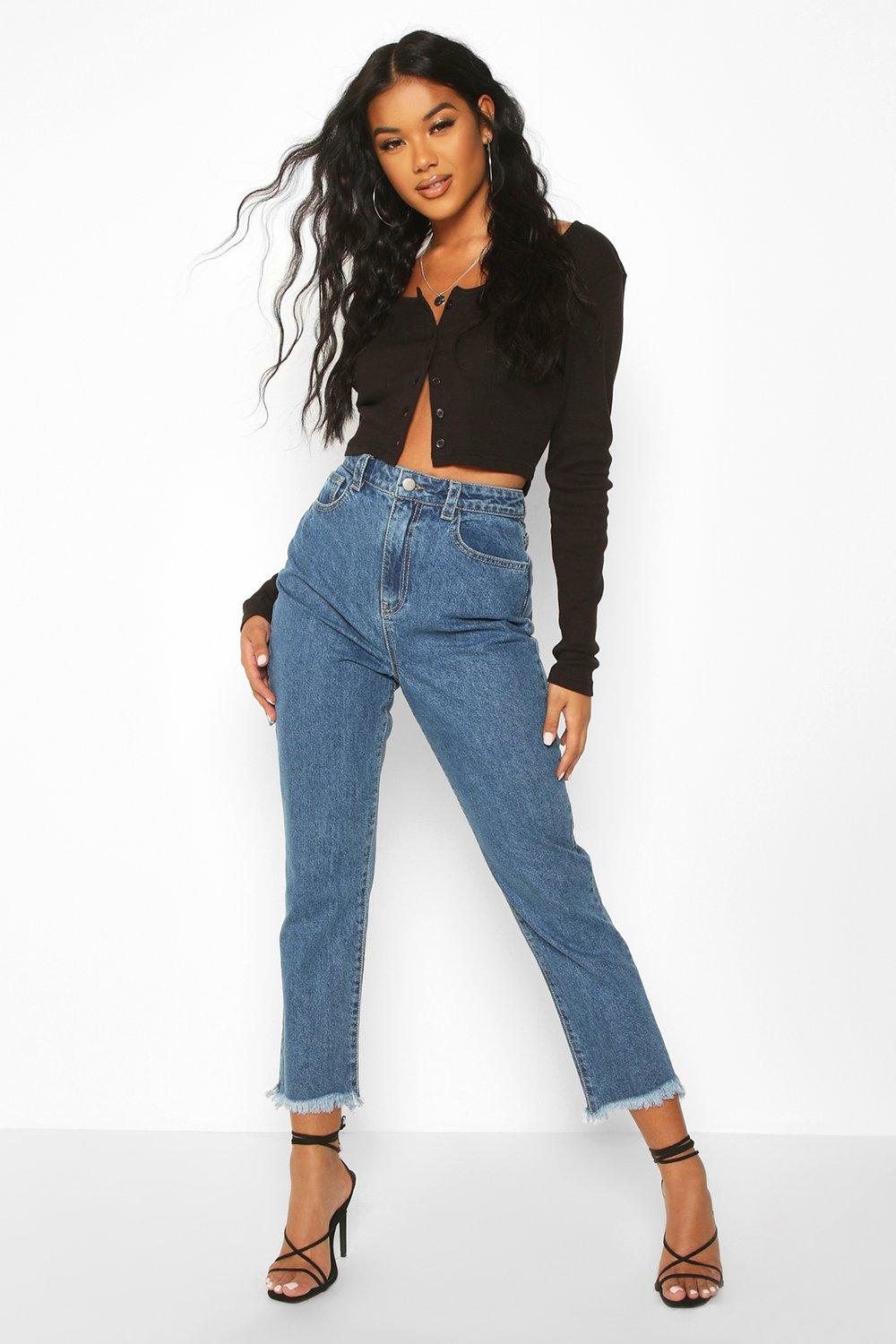 straight leg frayed hem jeans