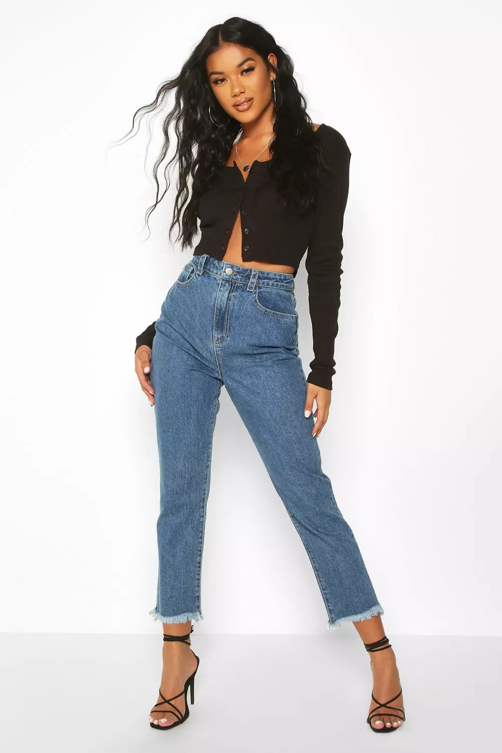 Mom jeans with frayed hot sale hem