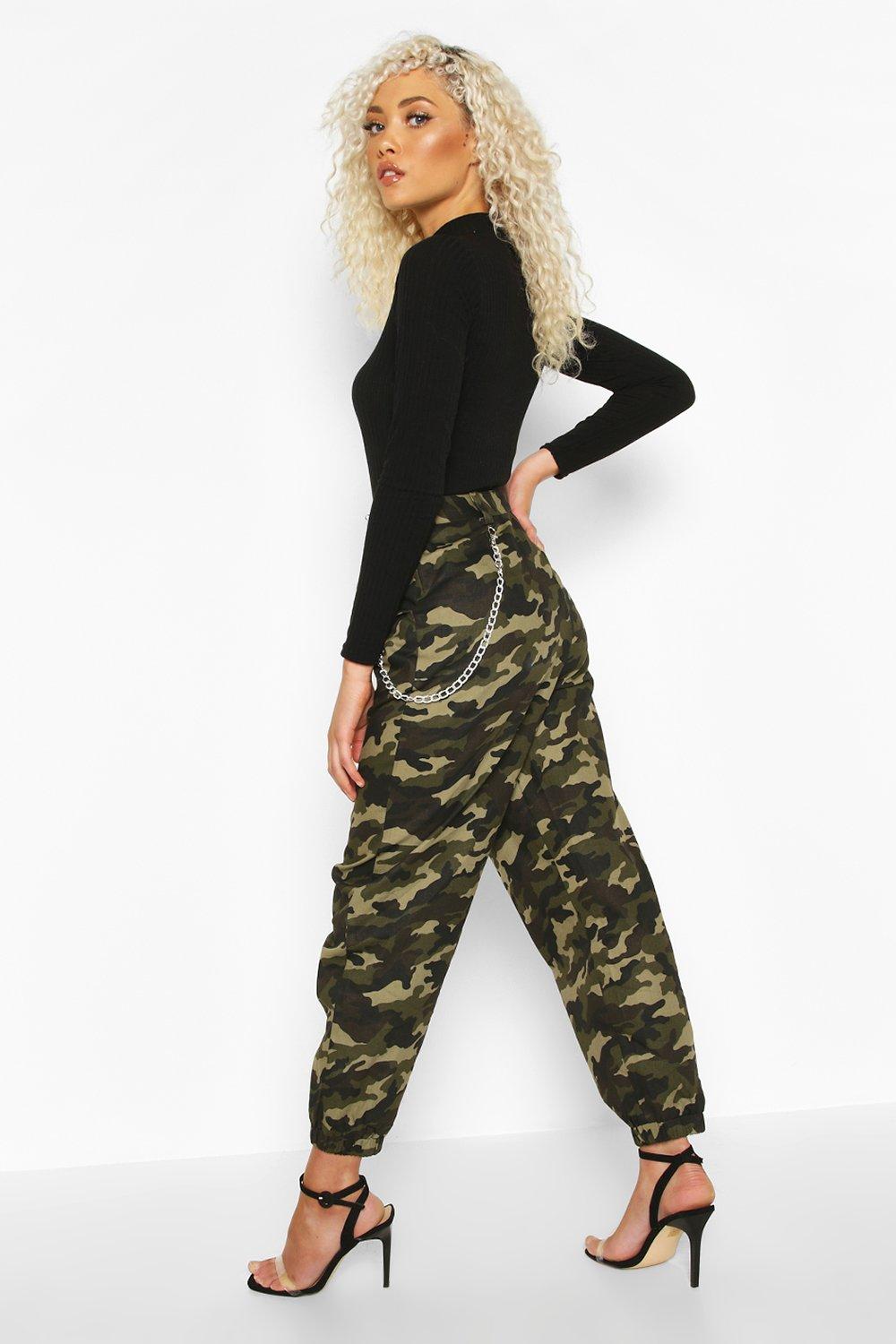 camo cargo pants with chain