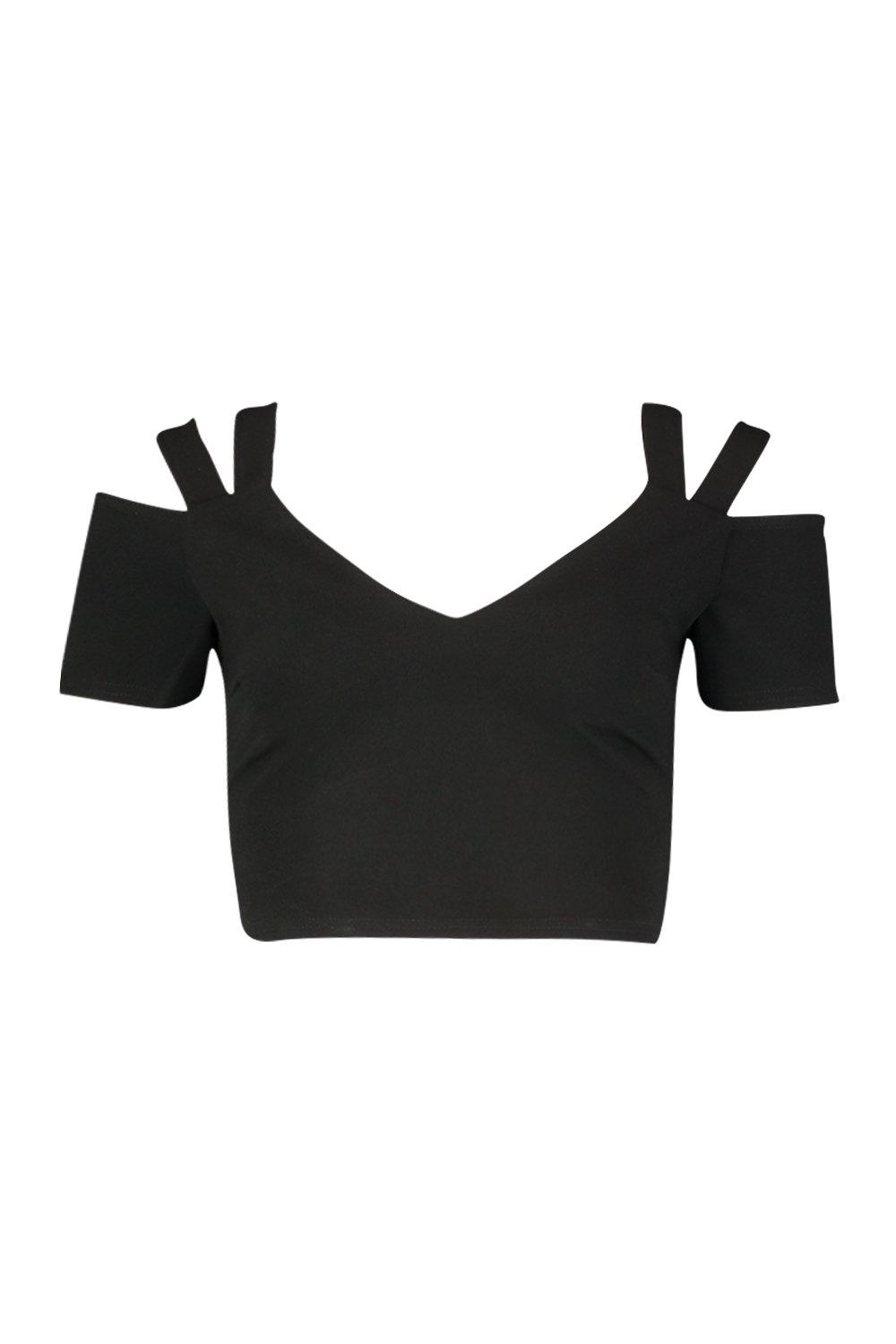 Crepe Cold Shoulder Crop Top | boohoo