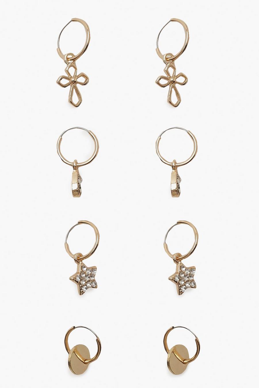Pack Mini-Ohrringe mit Stern-Kreuz und Münze, Gold image number 1