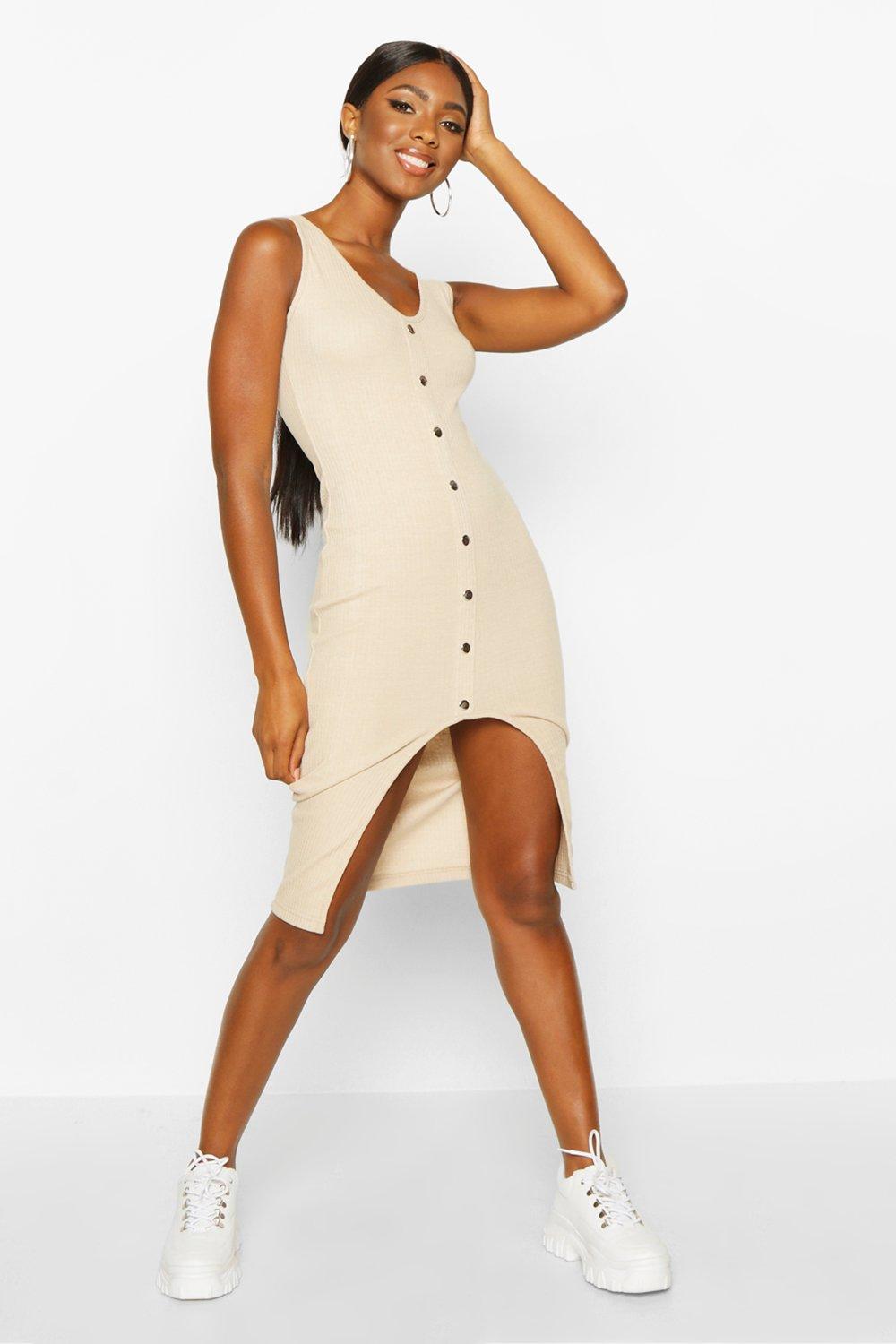 Robe midi moulante c tel e boutons pression devant Premium