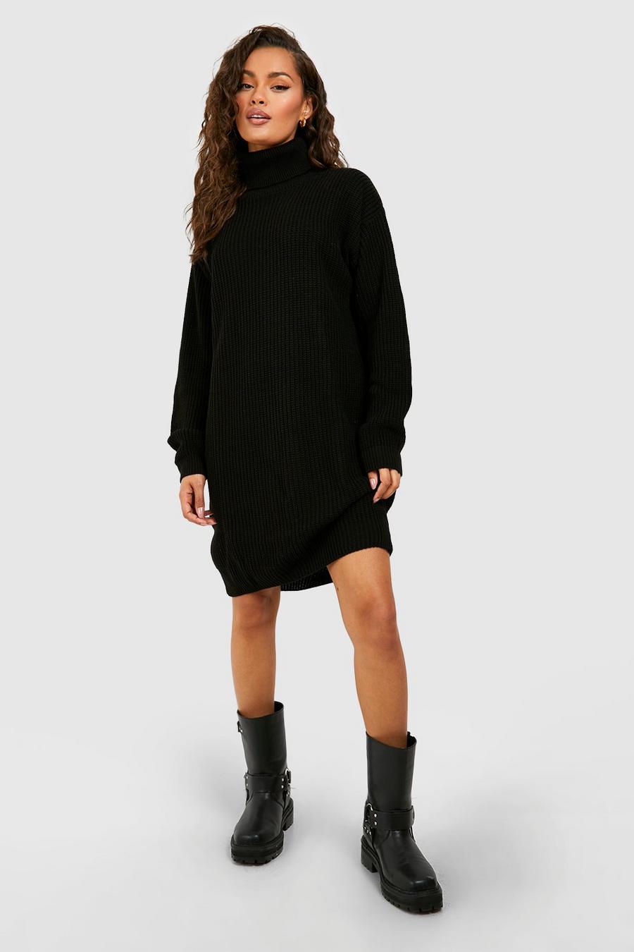 Black Turtleneck Fisherman Sweater Dress