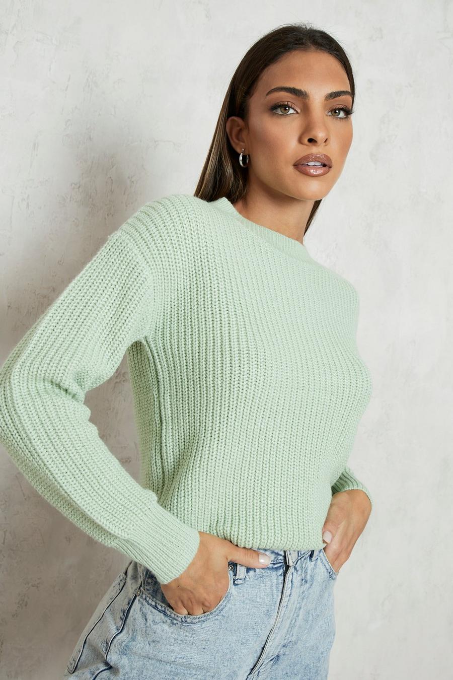 Sage green Crop Fisherman Sweater