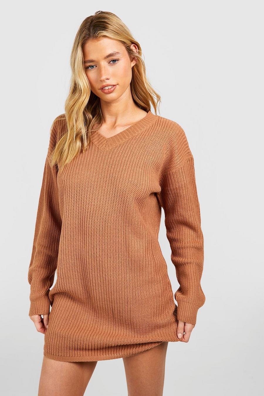 Biscuit Fisherman V Neck Sweater Dress