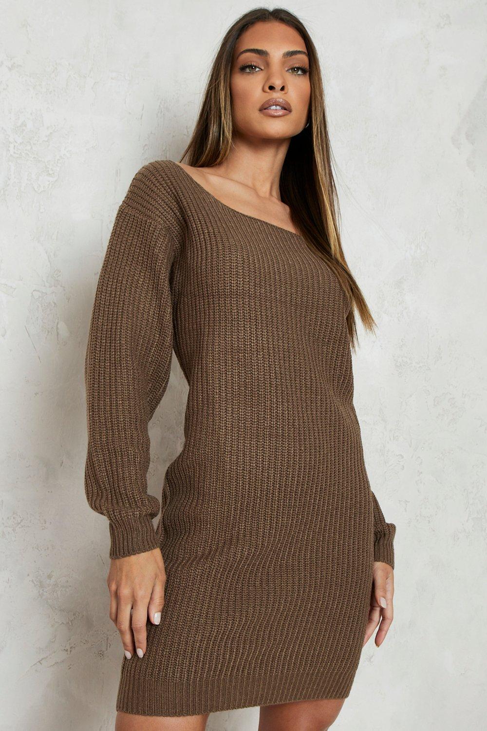 Boat Neck Fisherman Sweater Dress boohoo