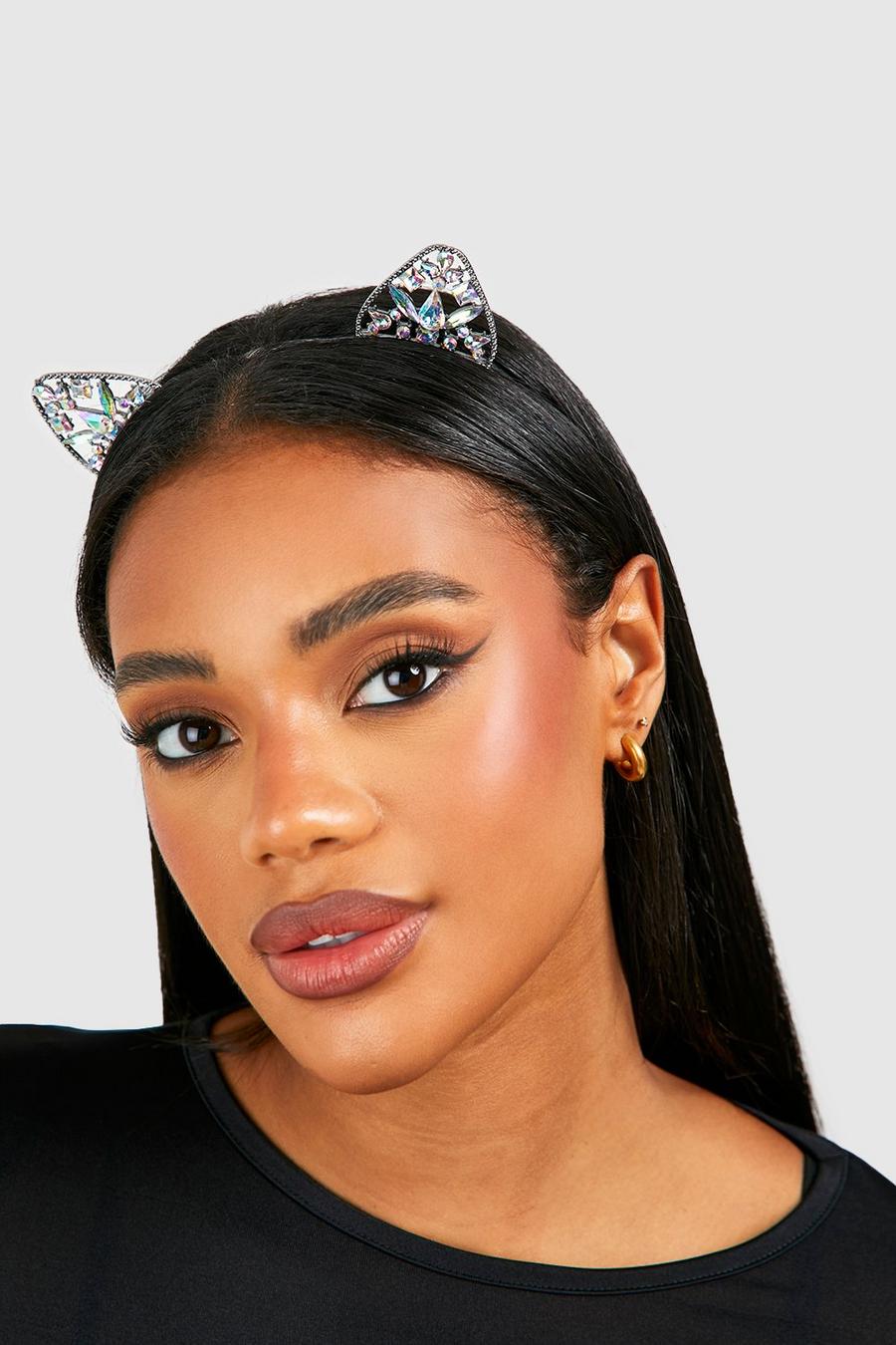 Grey Halloween Rhinestone Cat Ears image number 1