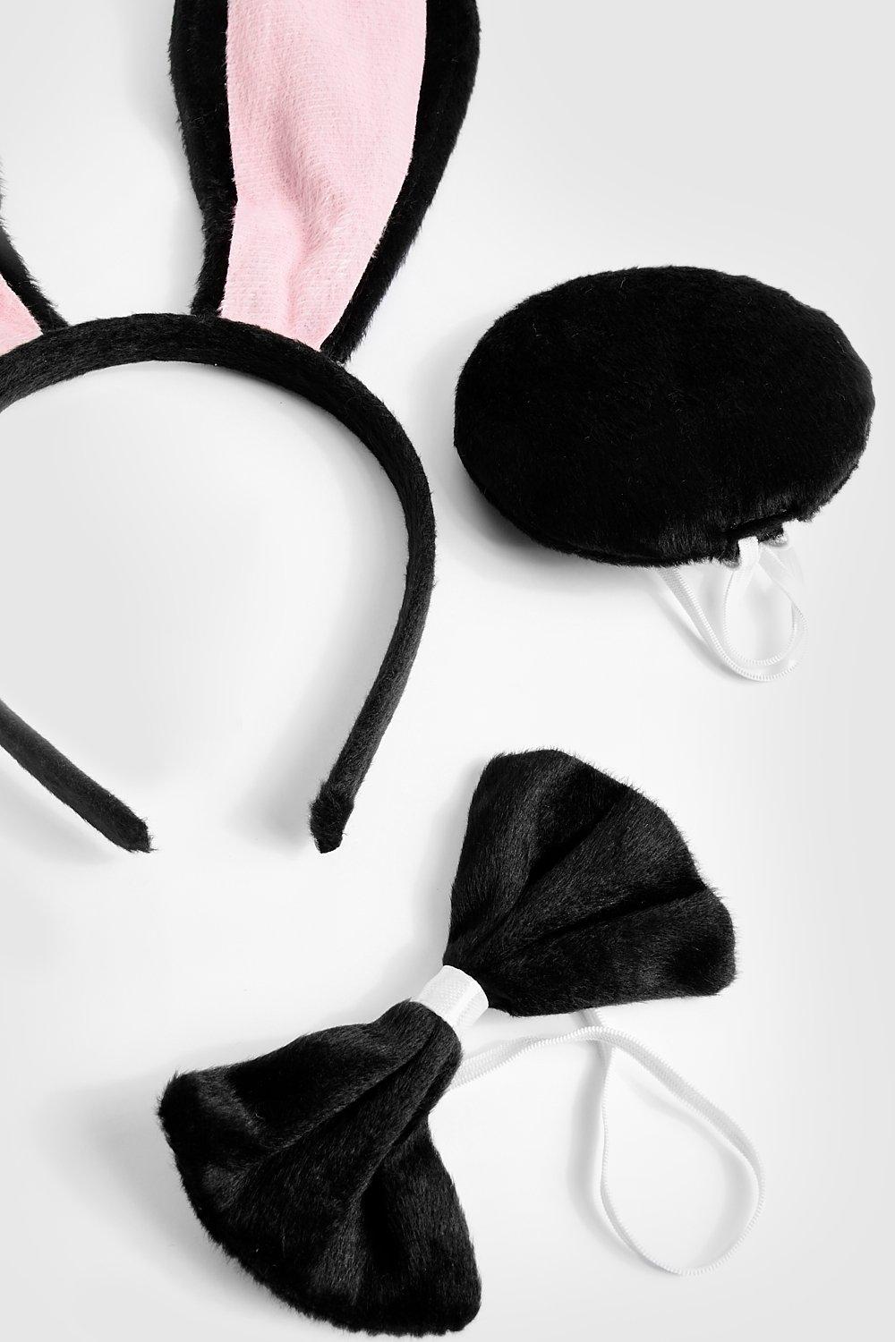 Women Black V-neck Bunny Girl Costume Bodysuit Rabbit Headband