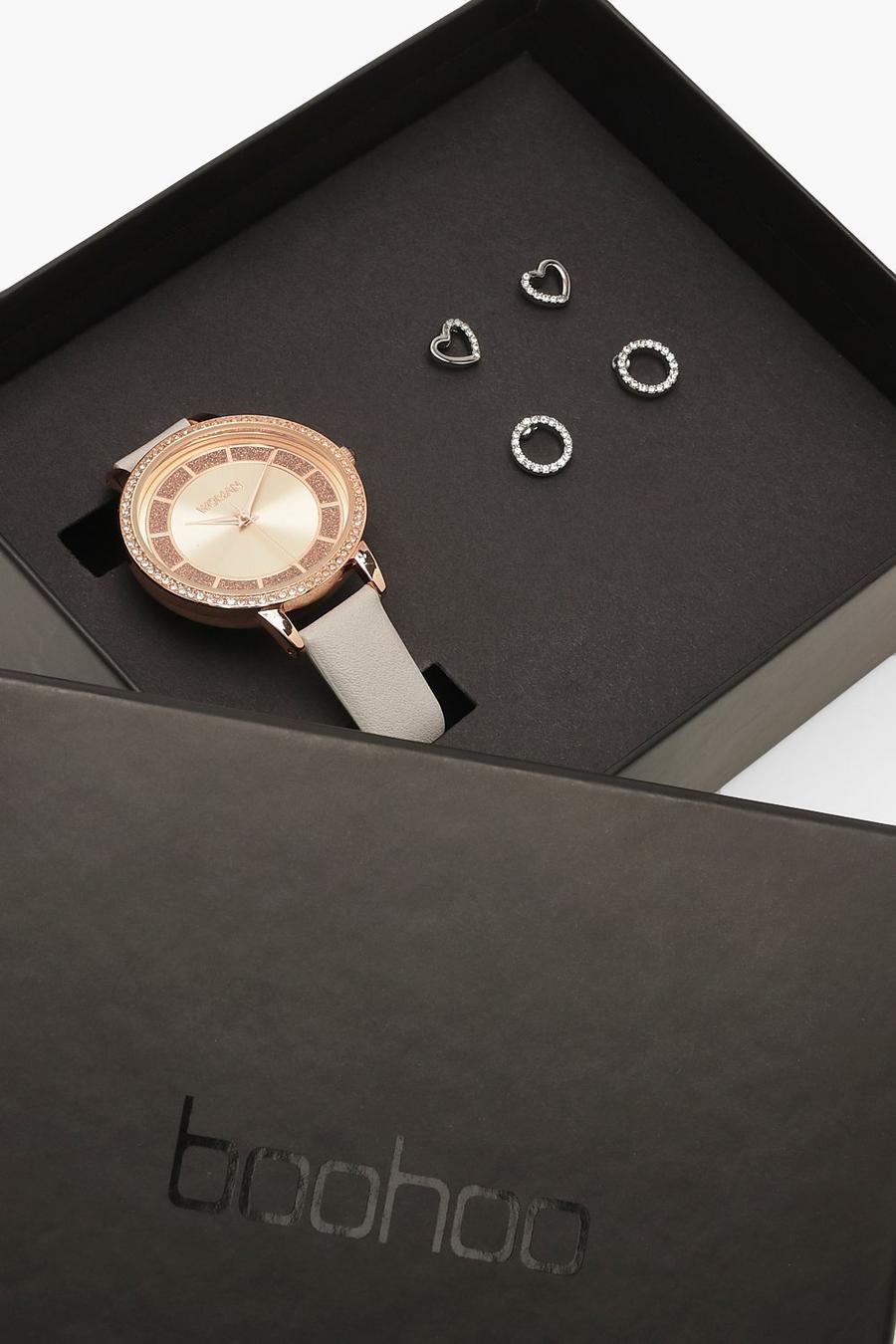 Diamante Face Watch & Stud Gift Set image number 1
