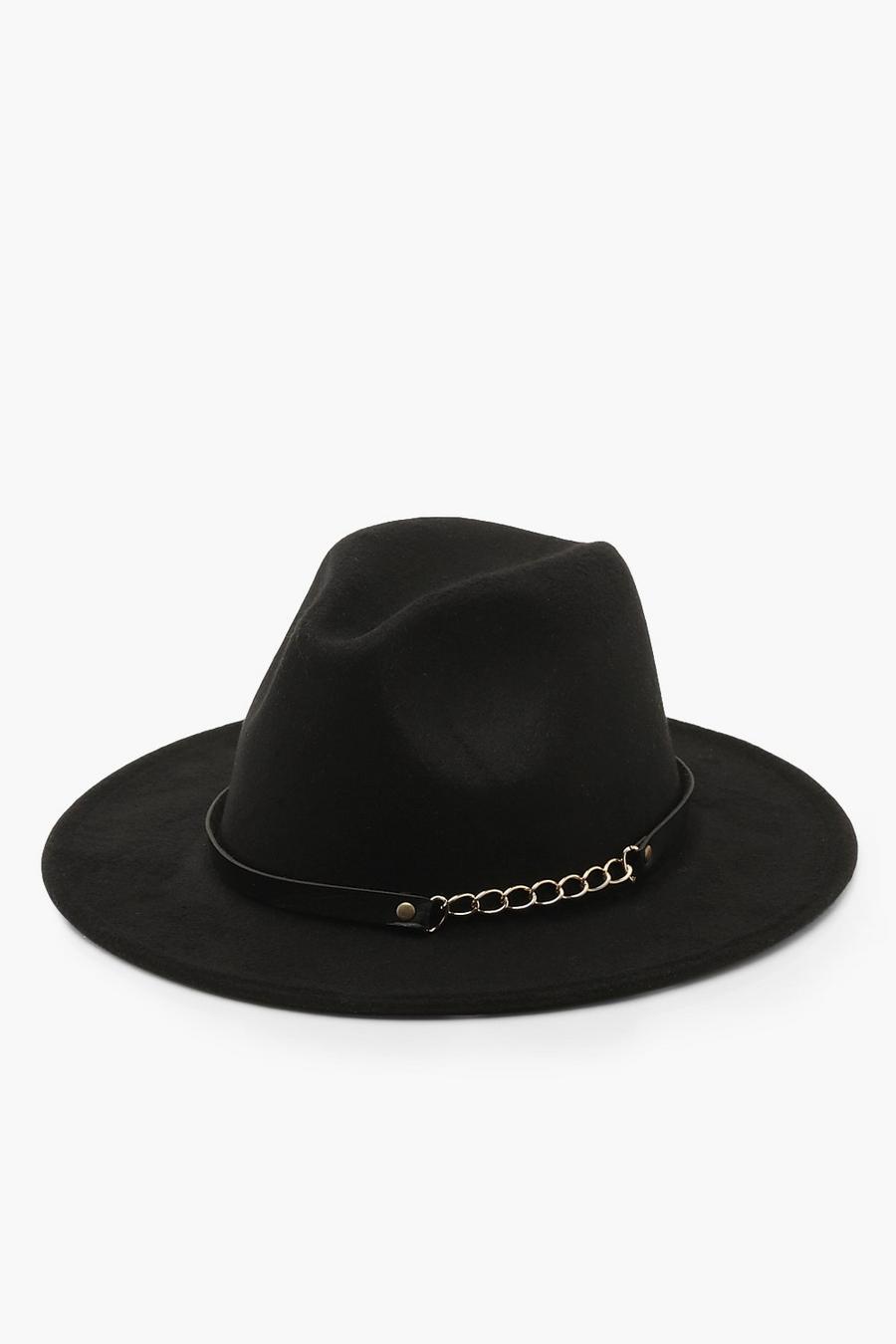 Black svart Chain Detail Fedora Hat image number 1