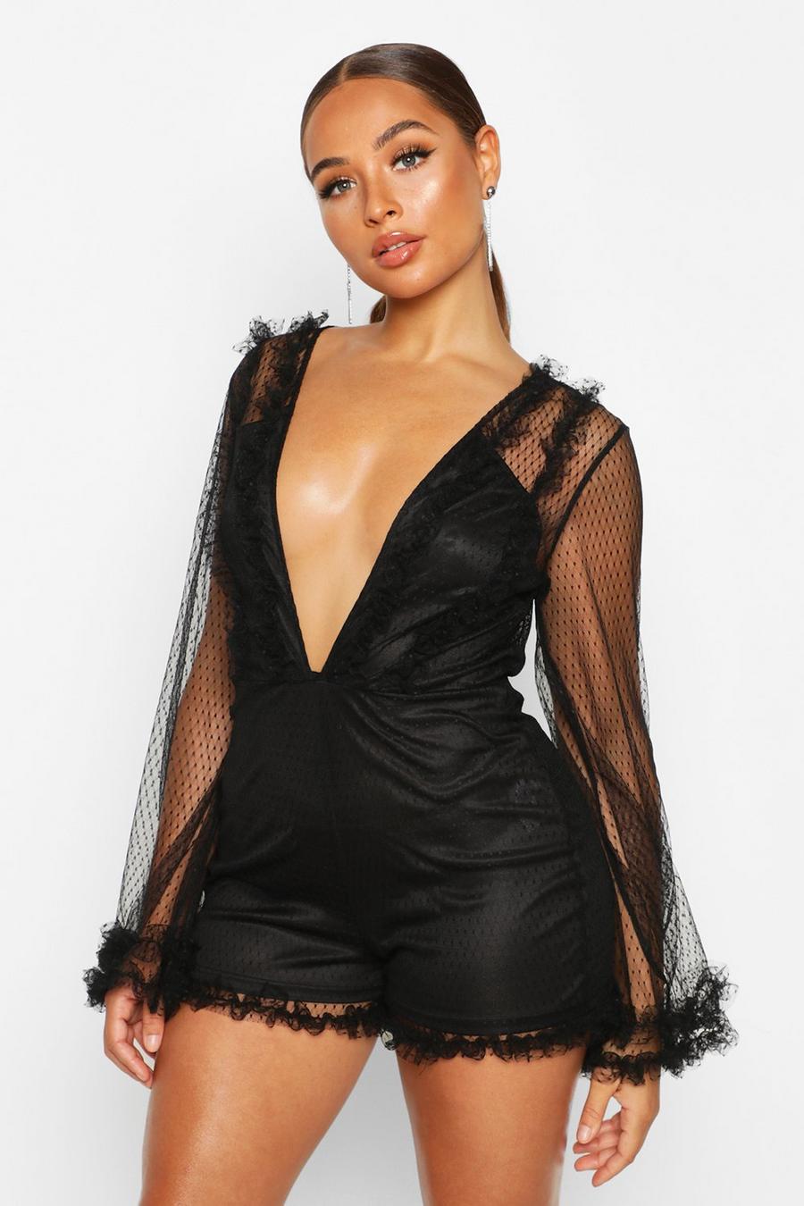 Dobby Organza Flared Sleeve Playsuit image number 1