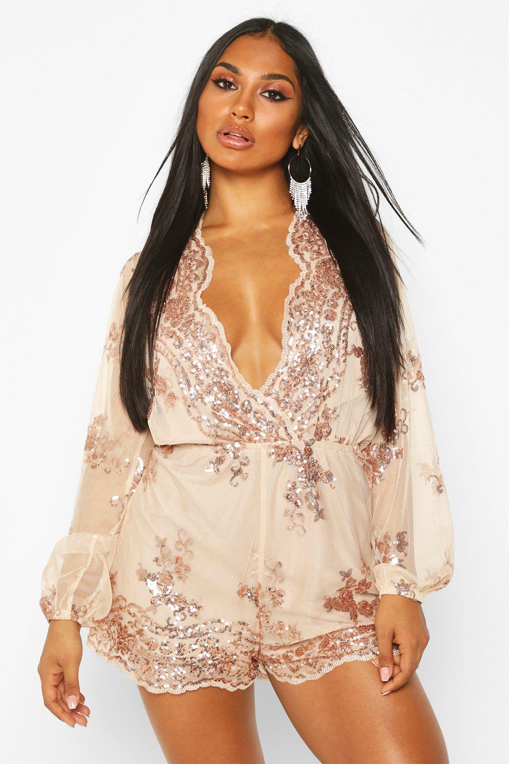 Big baller playsuit in rose hot sale gold sequin