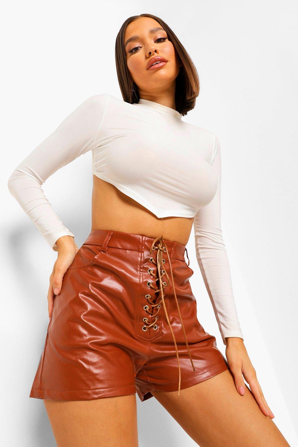 Lace up faux leather on sale shorts