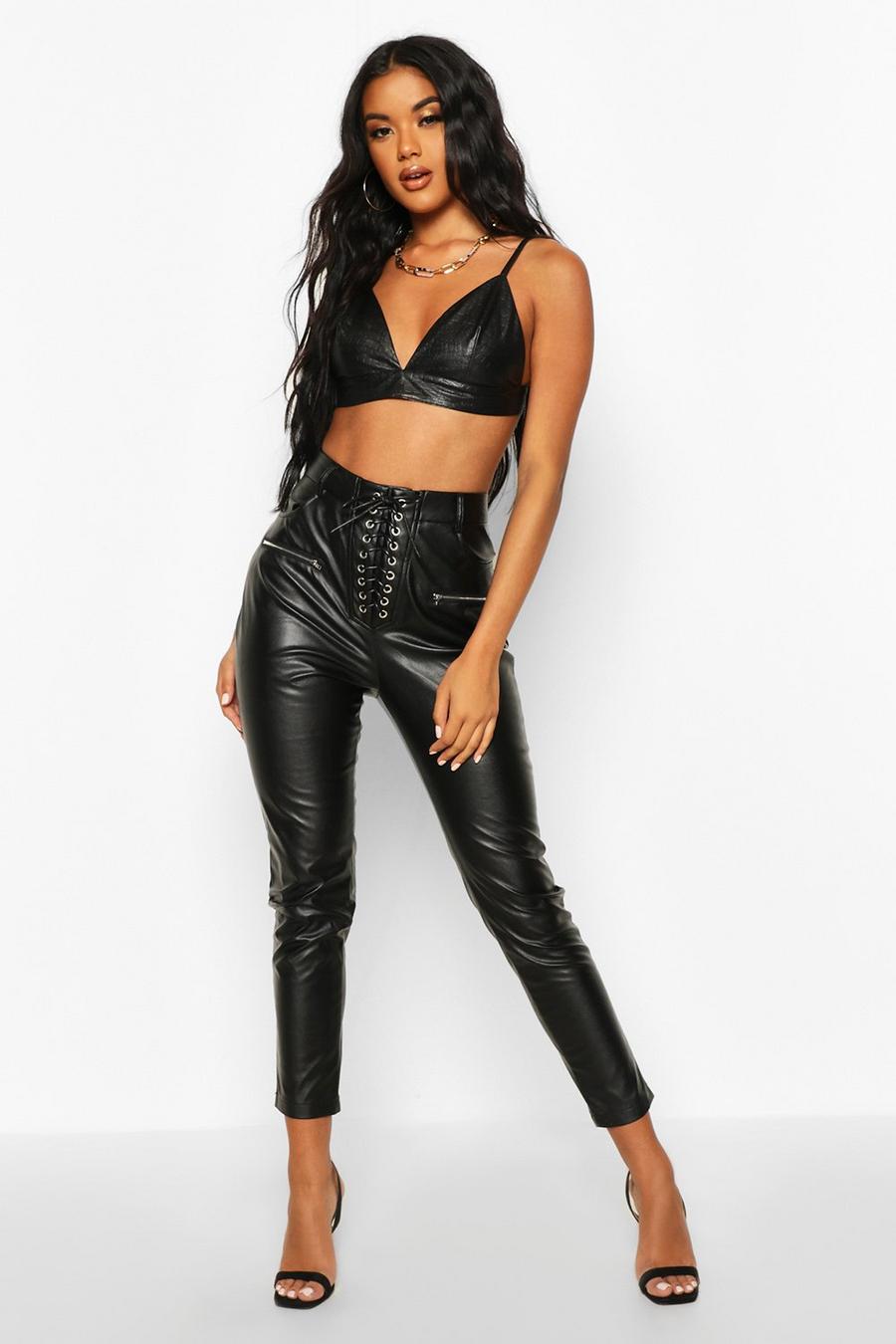 Lace Up Front Faux Leather Pants image number 1