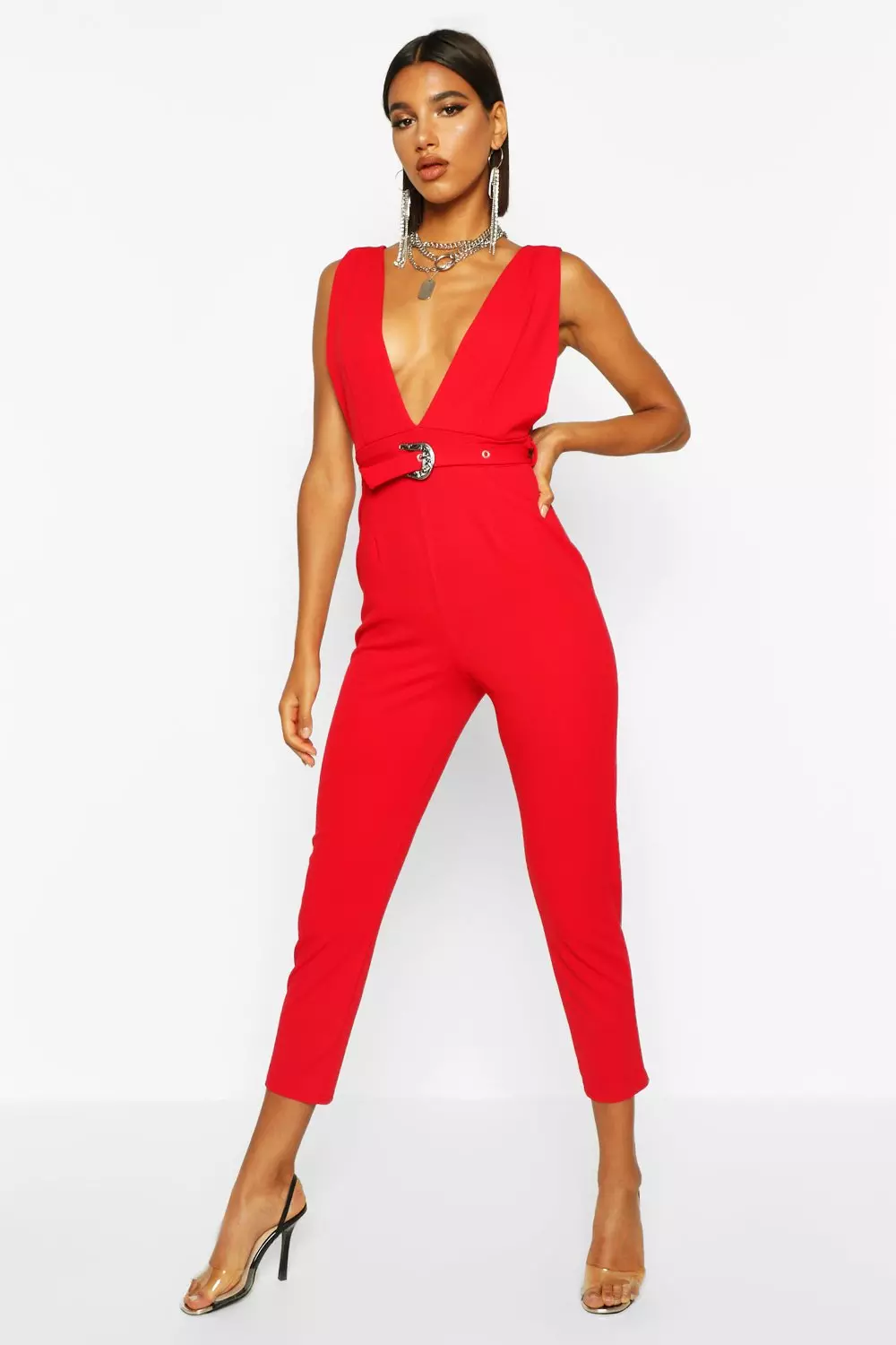 Plunging hot sale pinafore jumpsuit