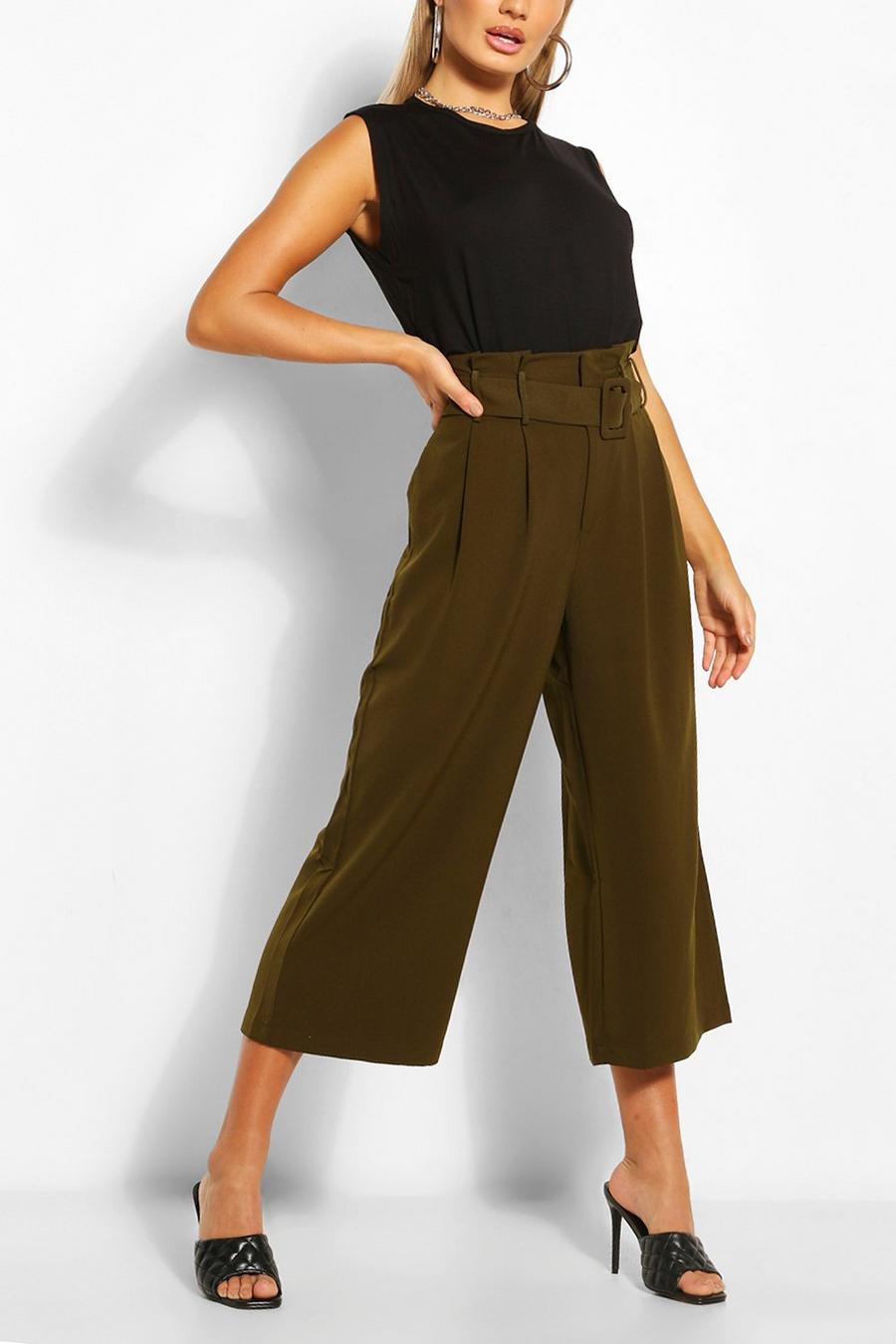 Woven Self-Fabric Belt Culottes image number 1