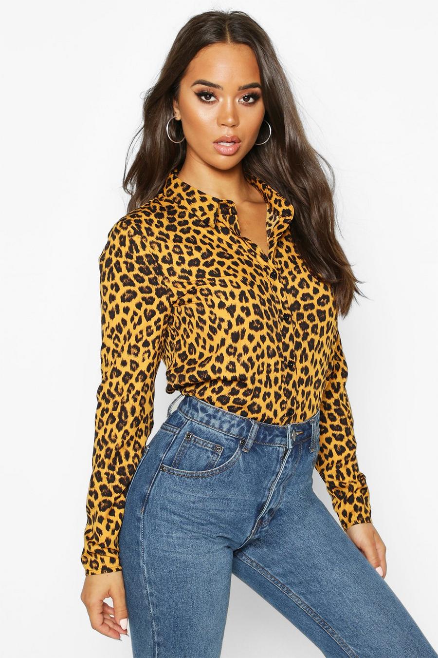 Mustard Leopardmönstrad skjorta i vävt tyg image number 1