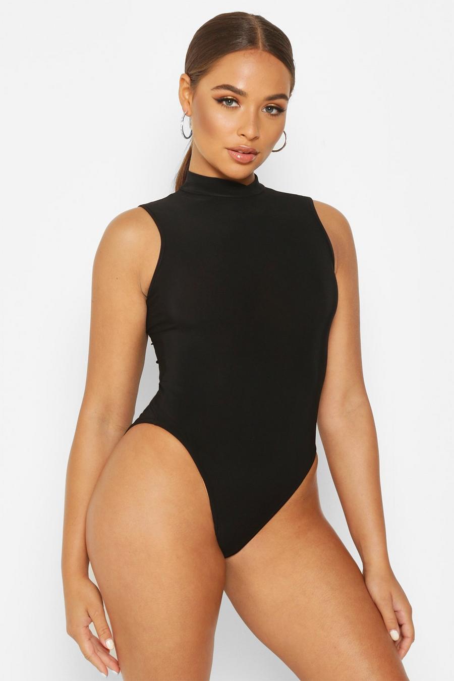 Black High Neck Sleeveless Bodysuit image number 1