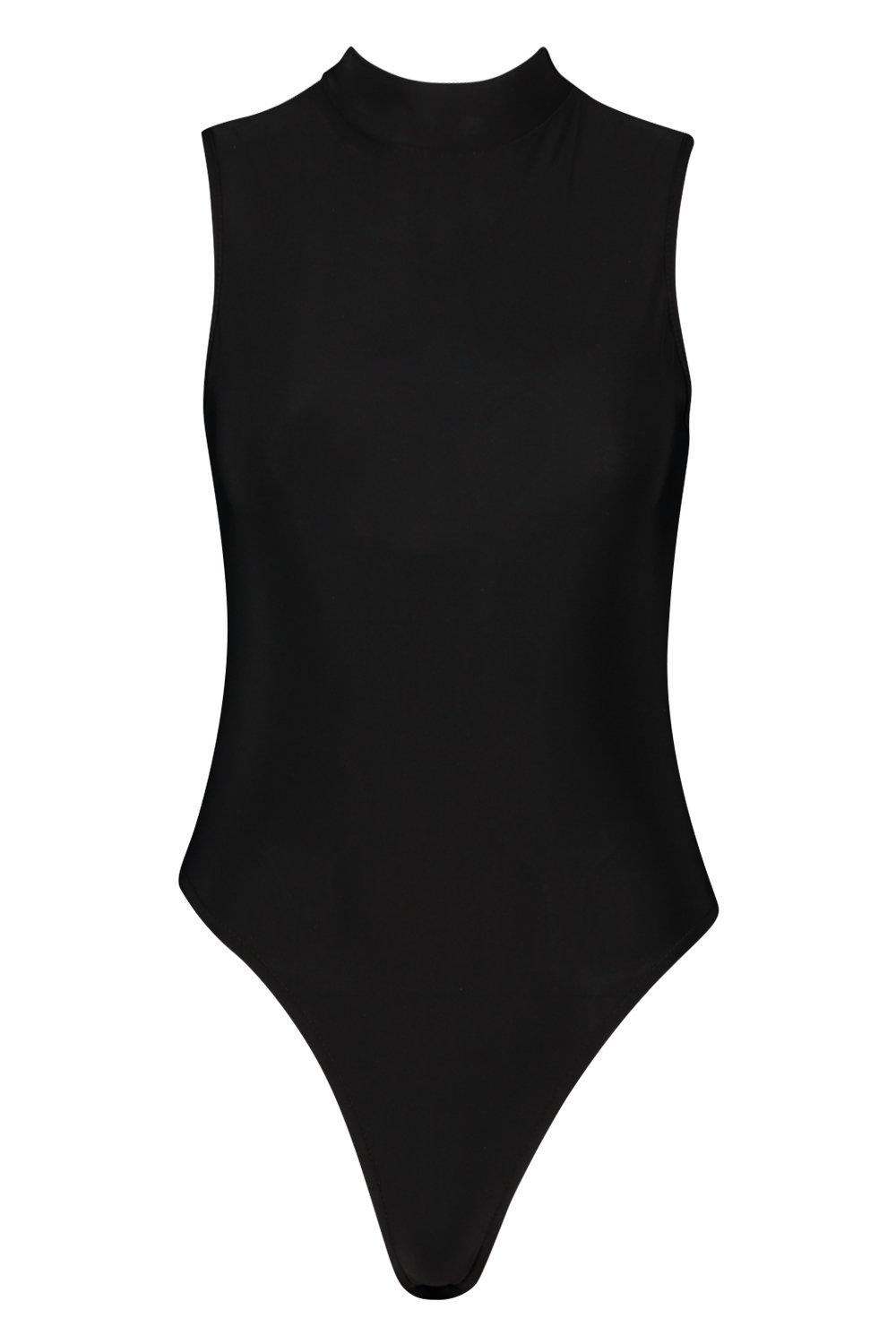 FuturaLondon Womens Ladies Black Sleeveless* Plunge V-Neck* Bodysuit  Leotard Top