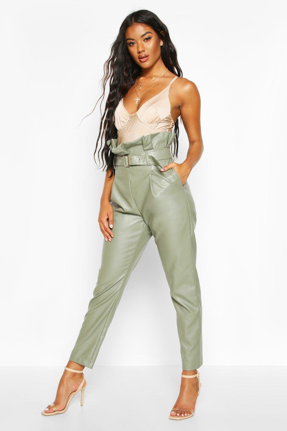 green leather look trousers