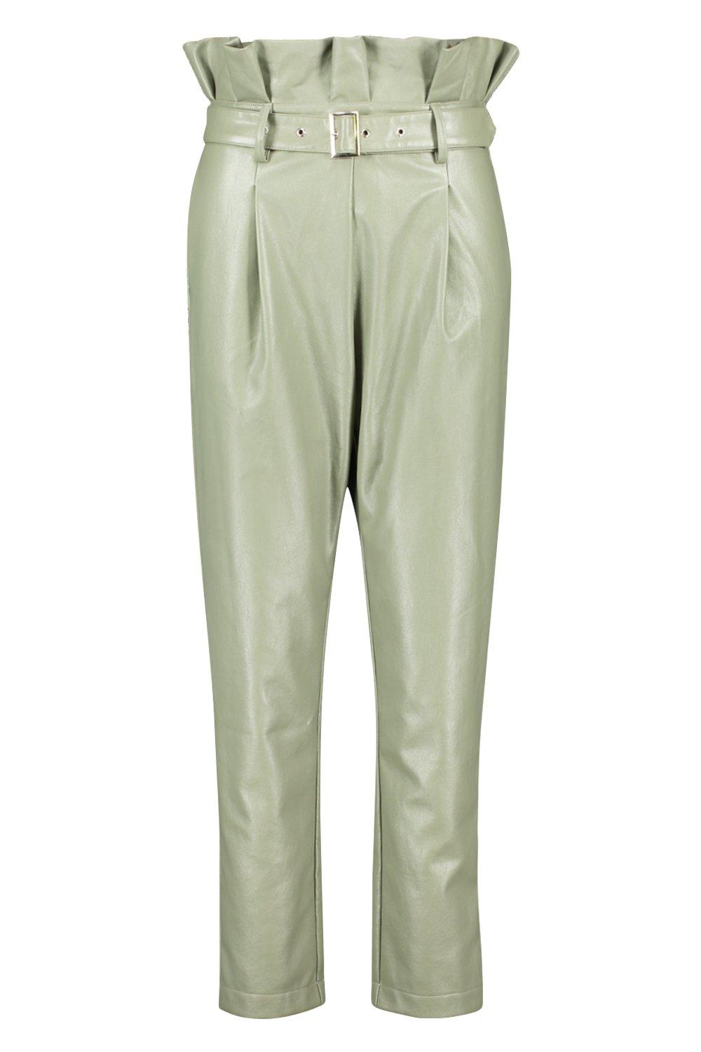 green leather look trousers