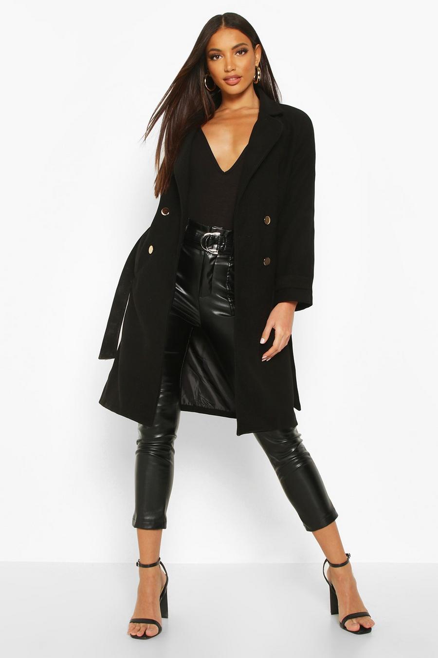 Black Belted Military Double Breasted Trench Coat image number 1