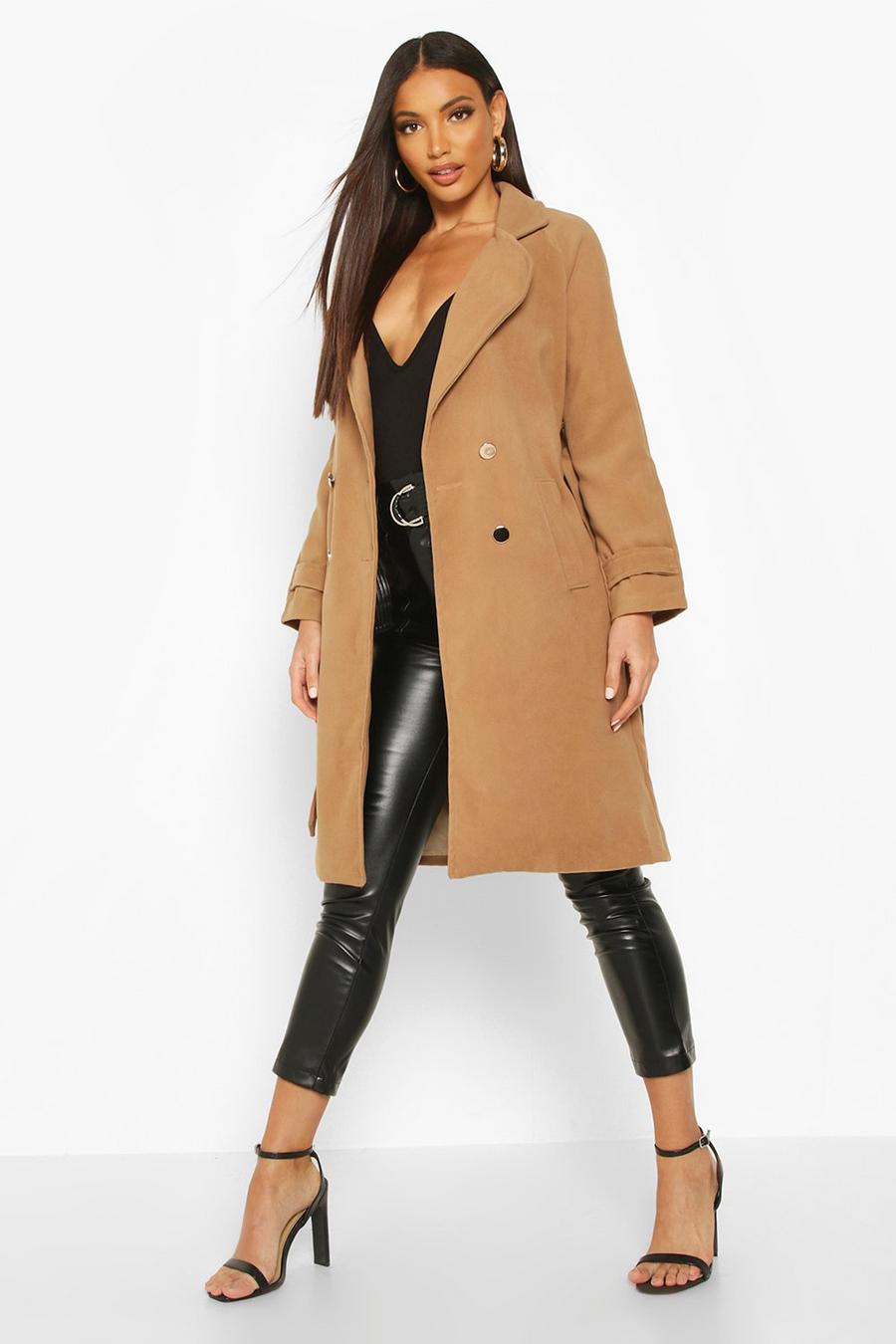 Camel Belted Military Double Breasted Trench Coat image number 1