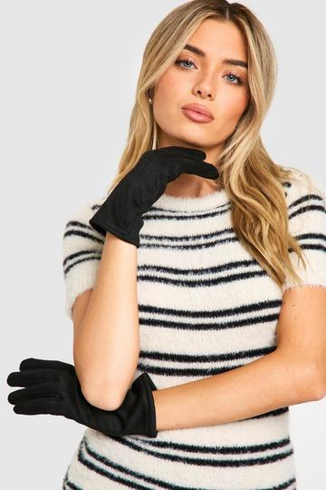 Black Faux Suedette Thick Gloves