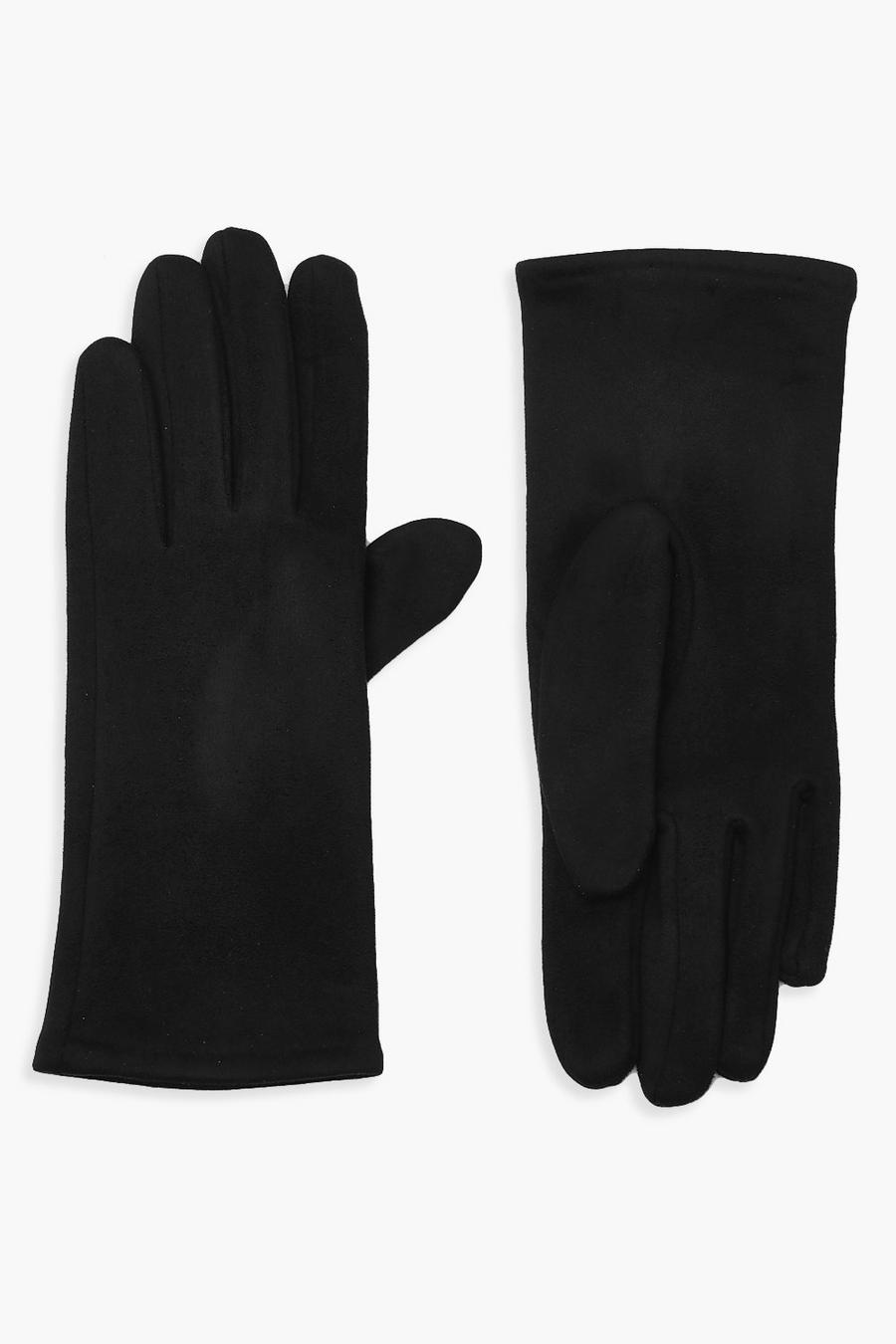 Black Faux Suedette Thick Gloves image number 1