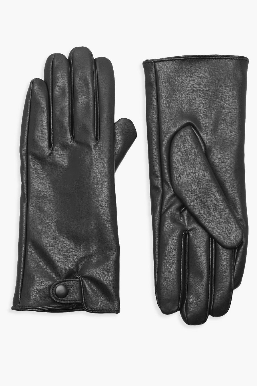 Black Handskar i läderimitation med tryckknappar image number 1