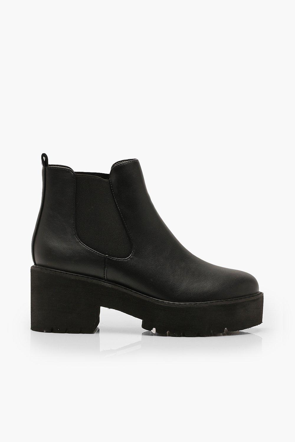 black cleated chelsea boots