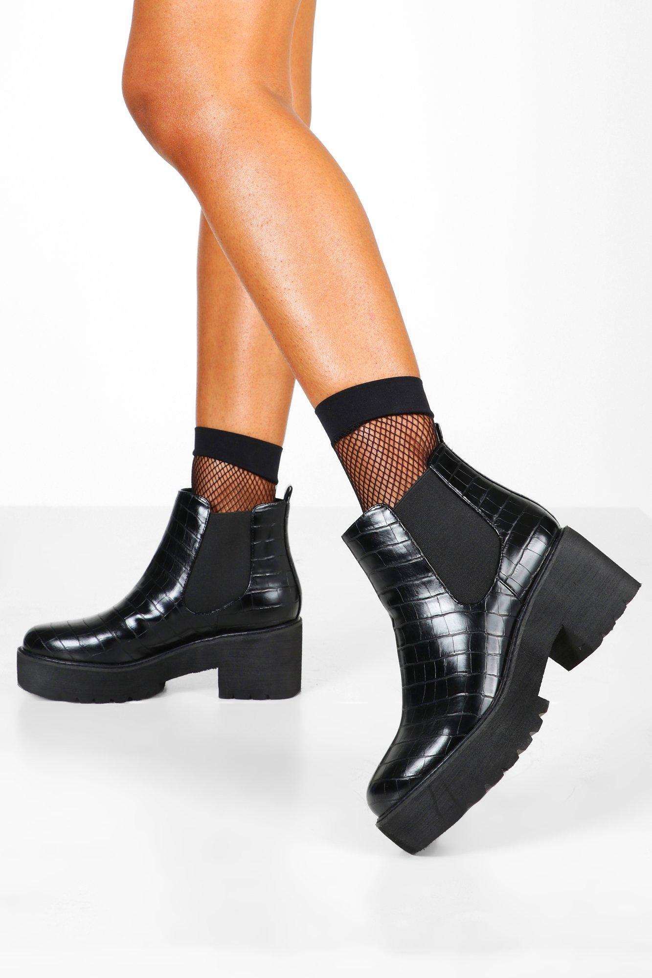 croc platform boots