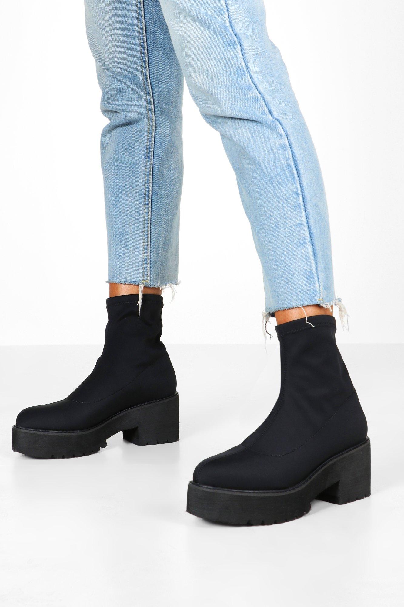 black platform sock boots