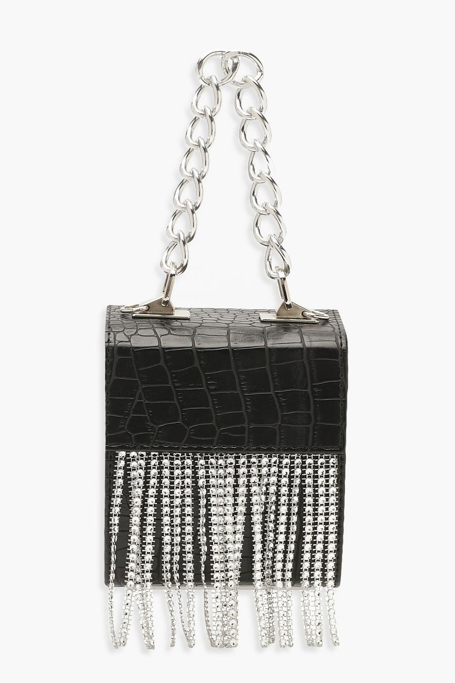 Diamante Fringe Box Clutch Bag & Chunky Chain image number 1