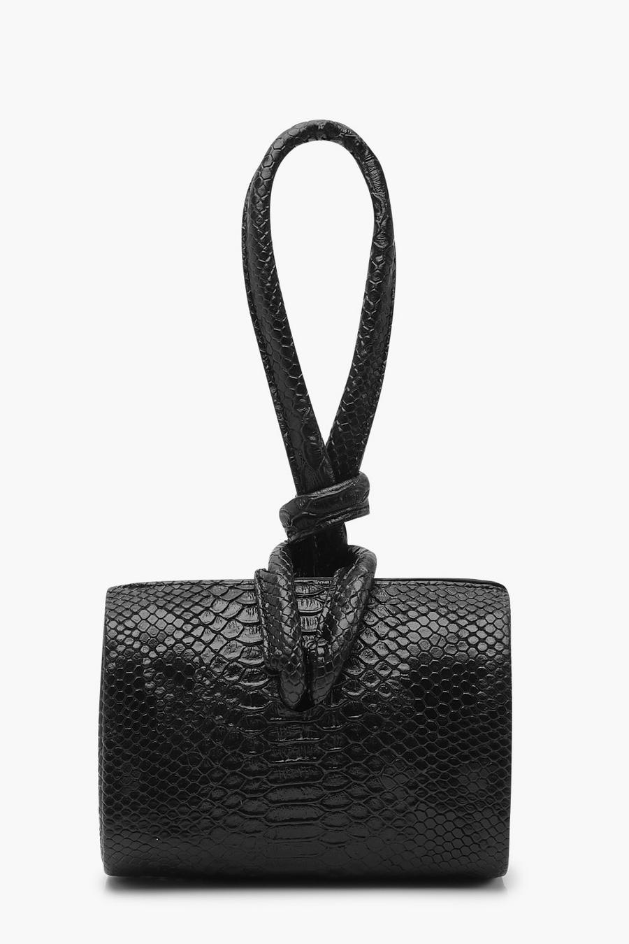 Black Snake Mini Knot Handle Clutch Bag image number 1