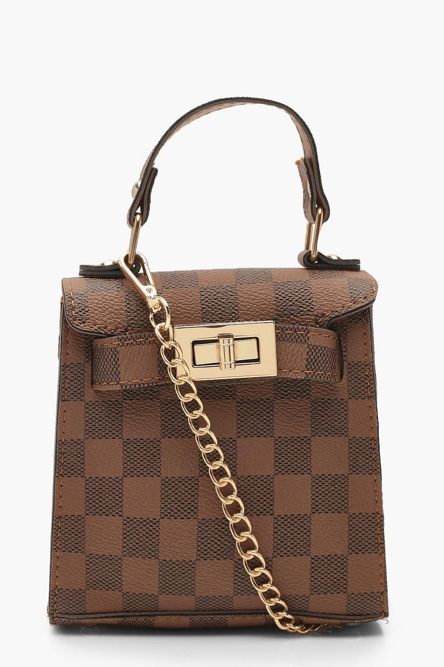 Brown Check Mini Grab Bag & Chain image number 1