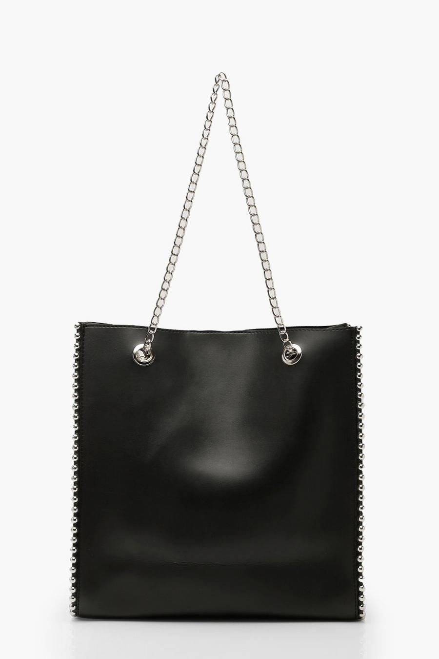 Black Premium PU & Metal Bead Detail Tote Bag image number 1