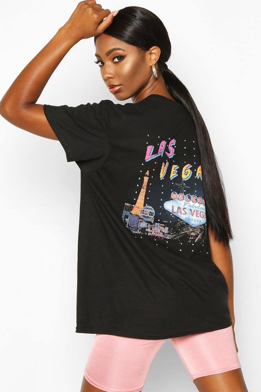 "Las Vegas" T-shirt med tryck och strass image number 1