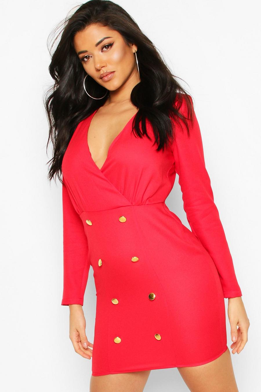 Collarless Blazer Dress With Button Detail image number 1