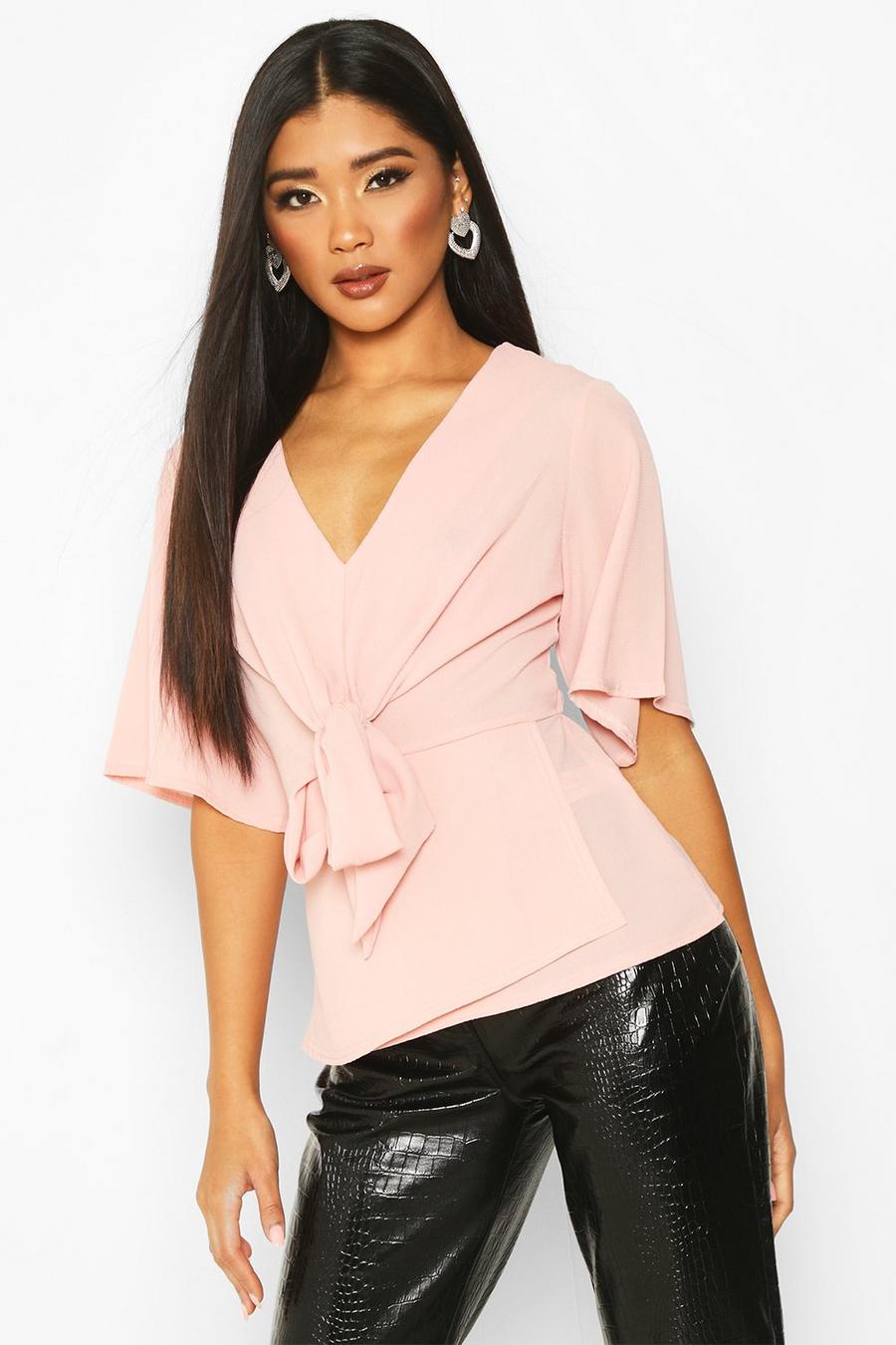 Blush Knot Front Woven Blouse image number 1