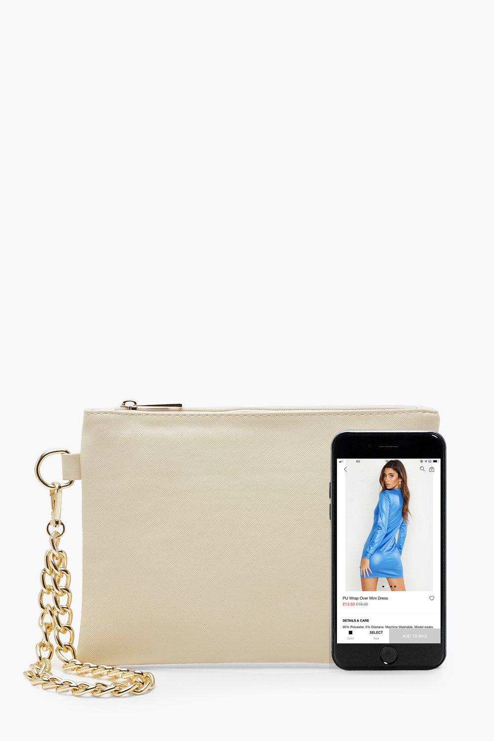 Boohoo Structured Suedette Clutch Bag & Chain