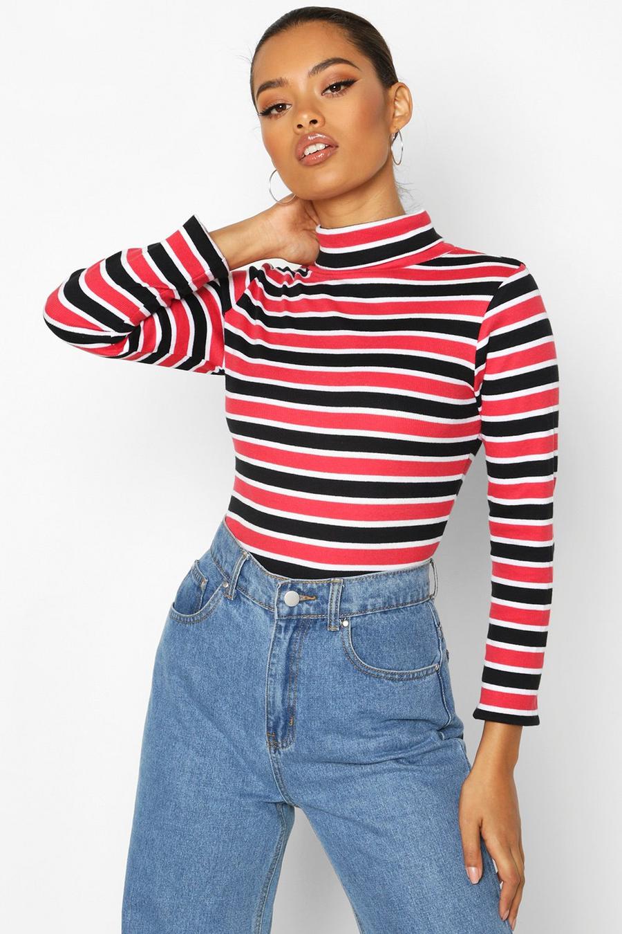 Striped Roll Neck Rib Top image number 1